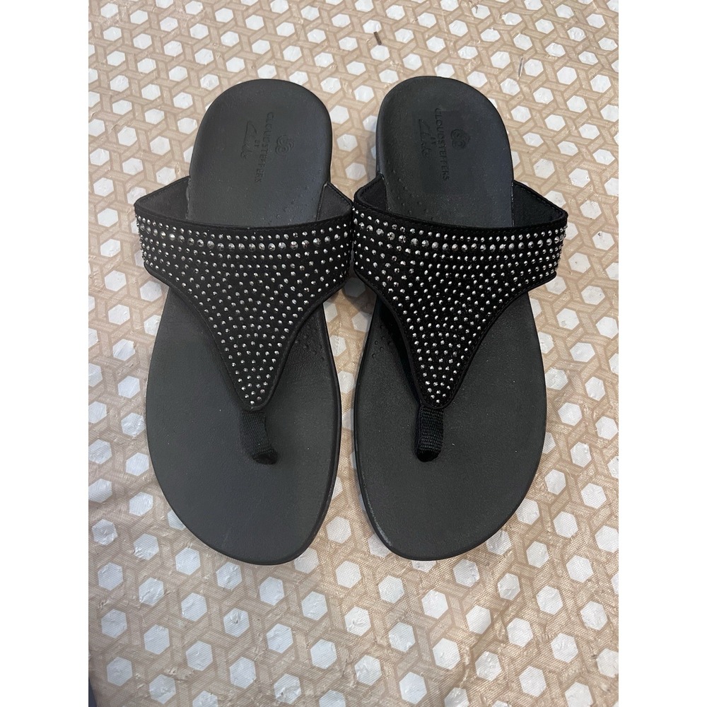 Clarks Cloudstepper  Rhinestone Strap Sandals Black Size 11